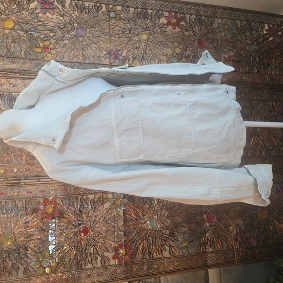 Zara 100% Cotton Cropped Barn Chore Jacket Oversized Cream Tan Womens Size Large - Picture 3 of 11